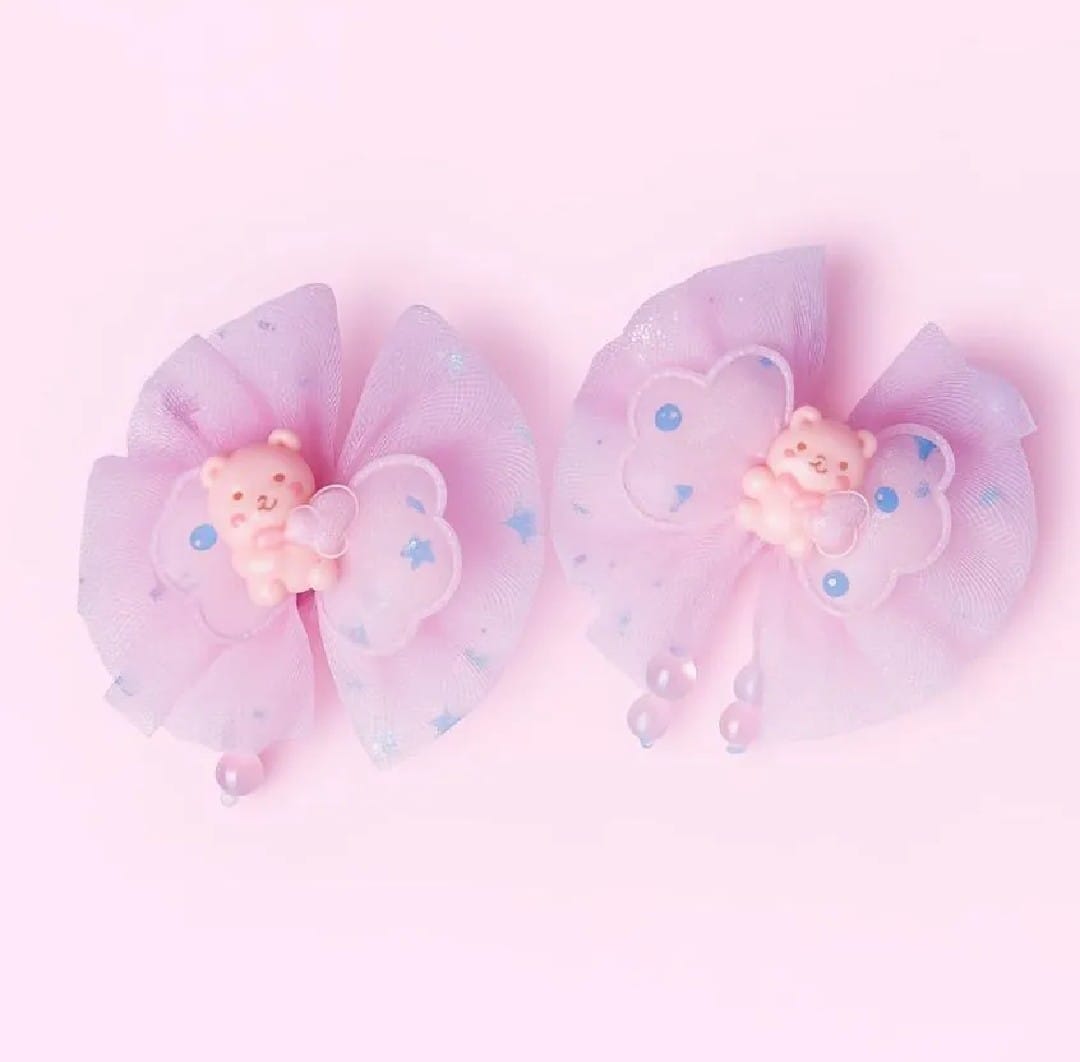 Picture of 6 Pcs /Set Girl Cute Cartoon Chiffon Bow Hairpins Kids Sweet Hair Clips Sequins Tassel Netting Yarn Barrettes Hair Accessories - Multicolor