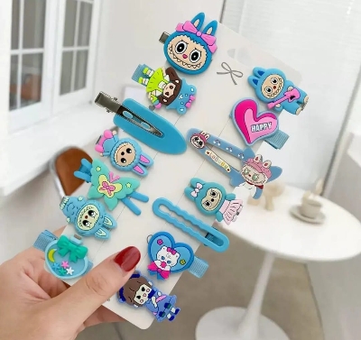 Picture of 14 Pcs Baby Girl Hair Clip Set for Children Hair Accessories .Cartoon hair Clips for Girls - Multicolor