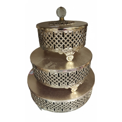 Picture of 3 Pcs 1 Ser Golden Color Storage Set, Metal Body - Gold