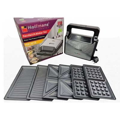 Picture of 3_in_1 Functionality: This appliance includes interchangeable plates for making sandwiches, waffles, and grilling. - Silver