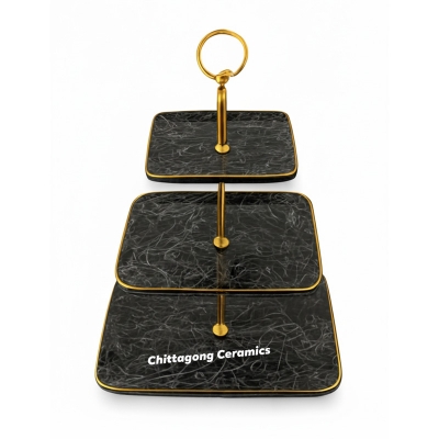 Picture of 3 Tier White Round Porcelain Cupcake Stand with Gold Edge - White