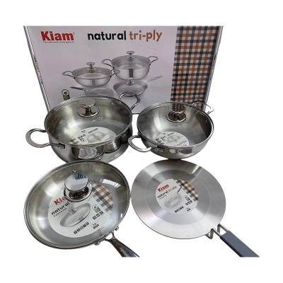 Picture of Pure Stainless Steel 7 Pcs Cooking Set Kiam natural tri-ply - Silver