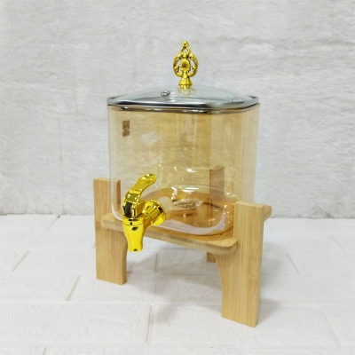Picture of High Borosilicate Glass Juice Dispenser with Wooden Stand – 1 Pc 3 Liter Capacity - Clear