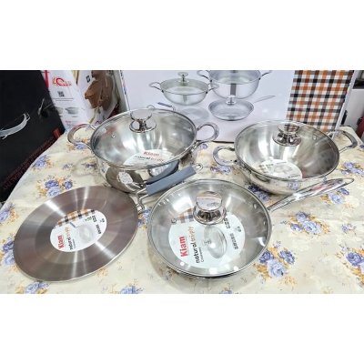 Picture of Pure Stainless Steel 7 Pcs Cooking Set Kiam natural tri-ply - Silver