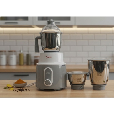 Picture of Prestige Delight 750 W Mixer Grinder, 3 Stainless Steel Jars (1500 ml, 1000 ml, 300 ml) (Charcoal Grey) - Silver