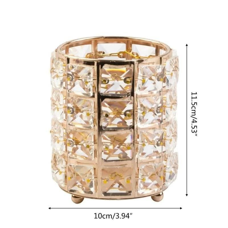 Picture of Crystal Stone and metal body 5 Inches Long Pen / Brush Holder. - Gold