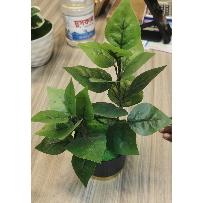 Picture of Artifacial Tree plants with The plant is a small, artificial bonsai-style plant with green leaves in a textured, terracotta-colored pot.