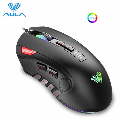 Picture of AULA H512 Backlit, 12 Buttons, 5000 DPI Wired Gaming Mouse- Black
