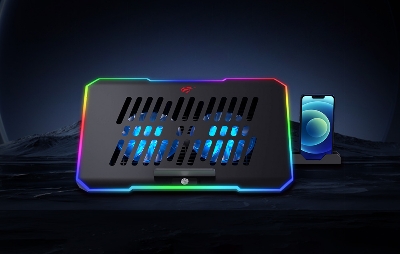 Picture of HAVIT F2069 GAMENOTE RGB LAPTOP COOLING PAD W/MOBILE HOLDER (Black,120mm)