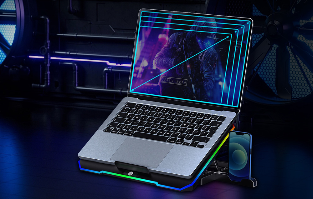 Picture of HAVIT F2069 GAMENOTE RGB LAPTOP COOLING PAD W/MOBILE HOLDER (Black,120mm)