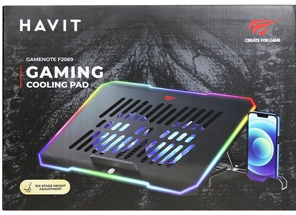 Picture of HAVIT F2069 GAMENOTE RGB LAPTOP COOLING PAD W/MOBILE HOLDER (Black,120mm)