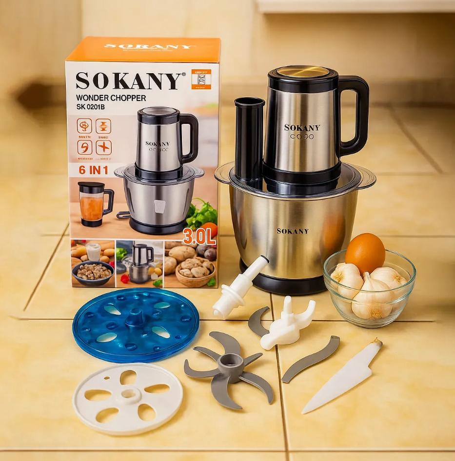 Picture of Sokany 6-in-1 Wonder Chopper – 800W Powerful Food Processor with Stainless Steel Blades & Copper Motor for Chopping, Grinding, Slicing, Shredding – Compact & Easy to Clean