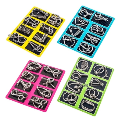 Picture of 8 Sets/Pack Metal Crafts Chinese Ring Puzzles Classic IQ Brain Teaser Magic Baffling Puzzles Game Toys for Children Adults 