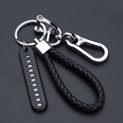 Picture of Anti-Lost Car Key Pendant Split Rings Keychain Phone Number Card Keyring Auto Vehicle Key Chain Car Accessories