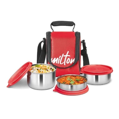 Picture of Milton Tasty 3 Stainless Steel Containers wt Lunch Bag, Red