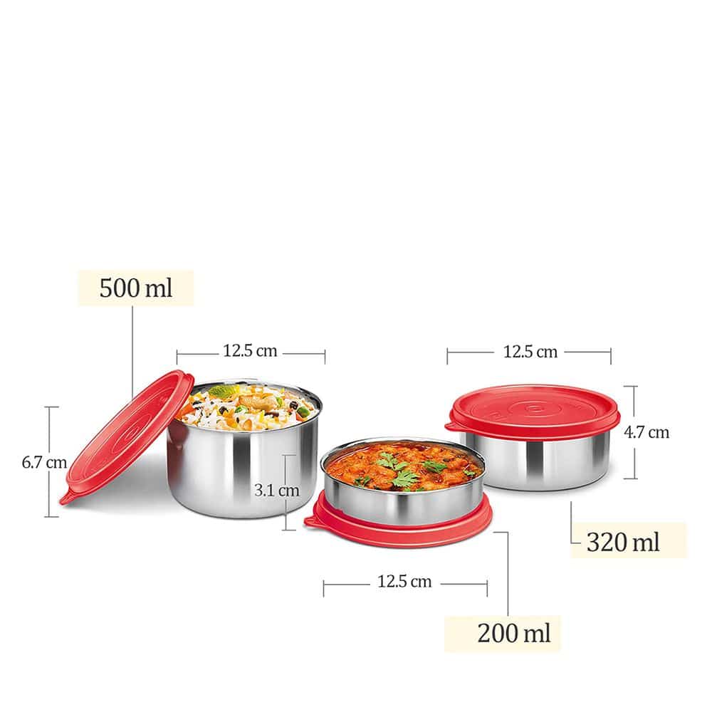 Picture of Milton Tasty 3 Stainless Steel Containers wt Lunch Bag, Red