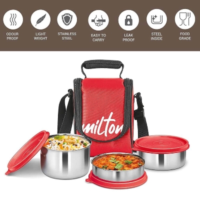 Picture of Milton Tasty 3 Stainless Steel Containers wt Lunch Bag, Red