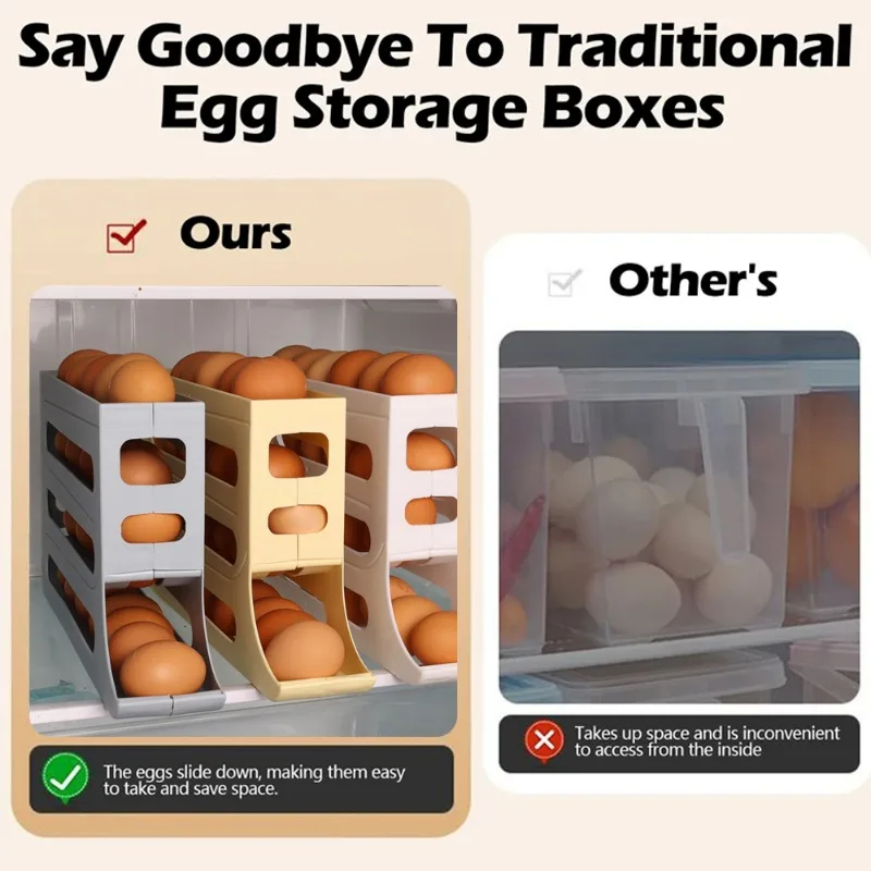 Picture of Egg Dispenser for Refrigerator, Egg Tray for Refrigerator, 4 Tiers Egg Holder for Fridge Holds 30 Eggs Simultaneously, Works in The Refrigerator, Kitchen, Cabinets, and Dining Table