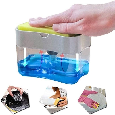 Picture of 2 In 1 Kitchen Liquid Soap Pump / Dish Liquid Pump / Kitchen Cleaner Tool / Dish Soap And Sponge / Dish washer / Dispenser Sponge Holder Press Countertop Rack With Sponge Holder