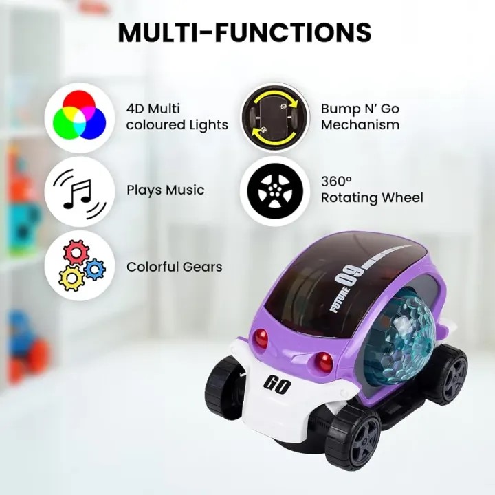 Picture of 09 Future Musical Flashing Light Stunt car Toy for Kids Music 4D Vibrant Light Effects | 360° Rotating Bump Go Battery (Not Included)