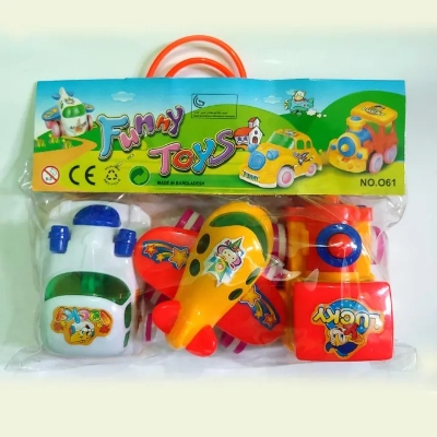 Picture of 3 Piece Push And Go Friction Toy Car (Set of Airplane, Car, Train) - Slime