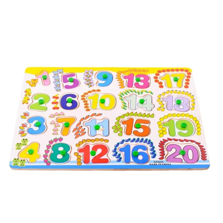 Picture of Wooden Number Puzzle Toy – Montessori Learning Board for Toddlers (1 to 20)