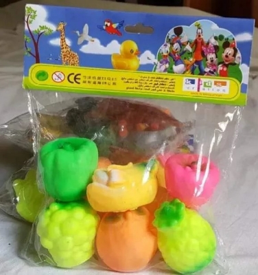 Picture of 6 pcs Fruit Set Soft Toys Squeeze Sound bath toy For Baby
