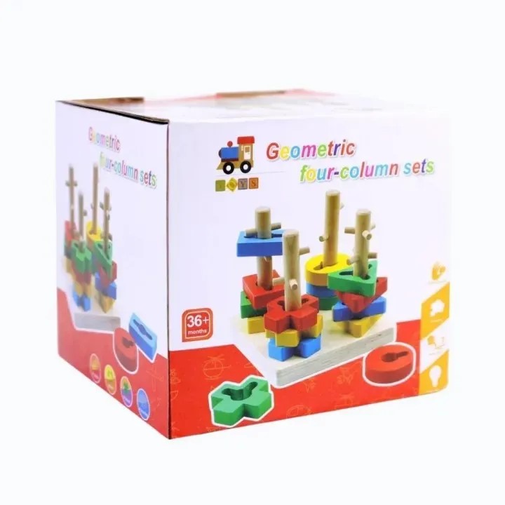 Picture of Wooden Four Sets Column, Geometric Shape Four Column Blocks, Early Educational & Learning Toys