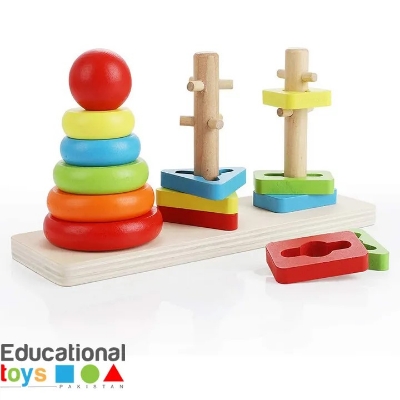Picture of Wooden Rainbow Three Column Sorting Tower – Educational & Interactive Toy for Kids