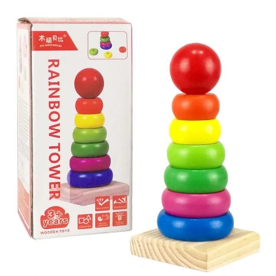 Picture of Wooden Rainbow Tower Stacking Educational Toy for Kids & Toddlers