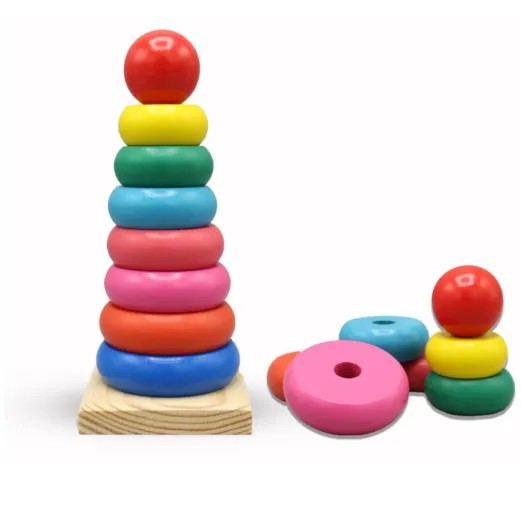 Picture of Wooden Rainbow Tower Stacking Educational Toy for Kids & Toddlers