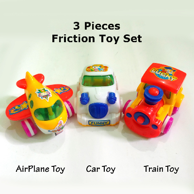 Picture of 3 Piece Push And Go Friction Toy Car (Set of Airplane, Car, Train) - Slime