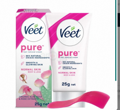 Picture of Veet Pure™ Hair Removal Cream 25g Normal Skin for Body & Legs, Freshest Smell with Organic Aelo Vera and Rose Extract, Dermatologically Tested