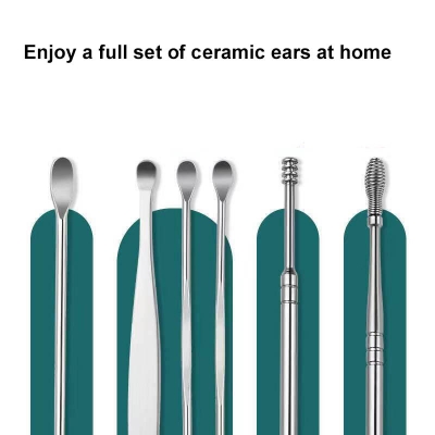 Picture of 6pcs Stainless Steel Ear Cleaner Earwax Removal kit Ear Pick Cleaning Earwax Tool with Leather Bag (Yellow,Multicolor & Black)