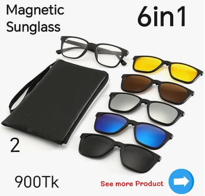 Picture of 6 in 1 Magnetic Sunglass Clip Polarized UV Protection Sunglasses Men Magnetic Clip Sunglasses Magnet Glasses Frame Glasses with Bag - One size,Black