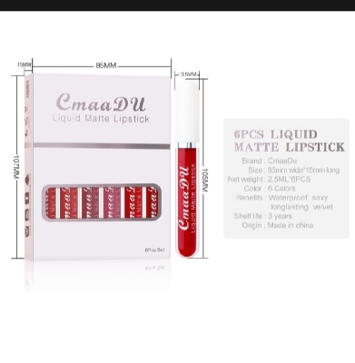 Picture of CmaaDu 6pcs/set Matte Velvet Non-Stick Cup Waterproof Not Easy To Swap Makeup Lipstick Long Lasting Lip Gloss Set - Lipstick - Lipstick Set - 