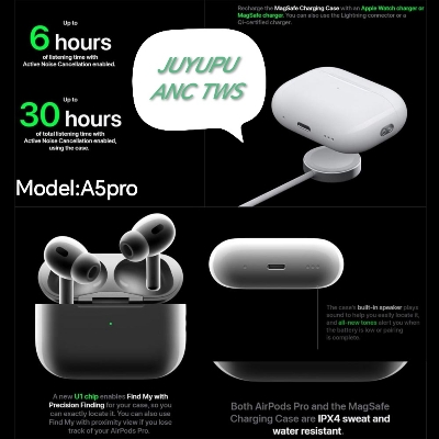 Picture of JUYUPU  A5Pro Earbuds_Airpods pro 2nd wireless charging_ANc with TWS Earbuds - White_tws_earbuds,airpods - White