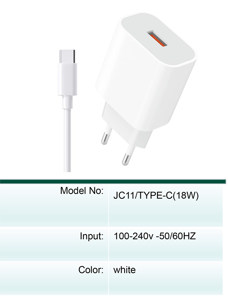 Picture of JNUOBI_JC-11 18W TYC_ USB to Type-C Fast Charger Travel Charger 18watt Fast Wall Travel Chargers Adapter Cto C_18w - TYPE-C