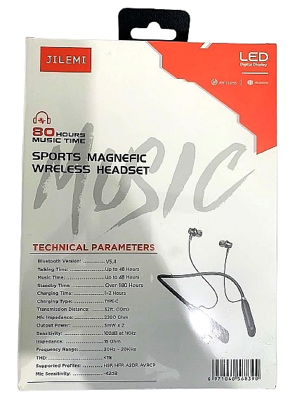 Picture of JILEMI Neckband YD23 ,display 80 Hours Music Time wireless Bluetooth 5.0  headset neckband earphones sport magnetic headset in ear earbuds stereo headphones with mic for driving running headset - Black