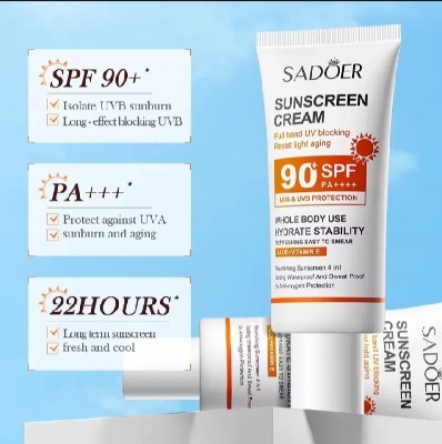 Picture of SADOER Full band UV Blocking 90 SPF PA+++ Sunscreen Cream- 50g - 