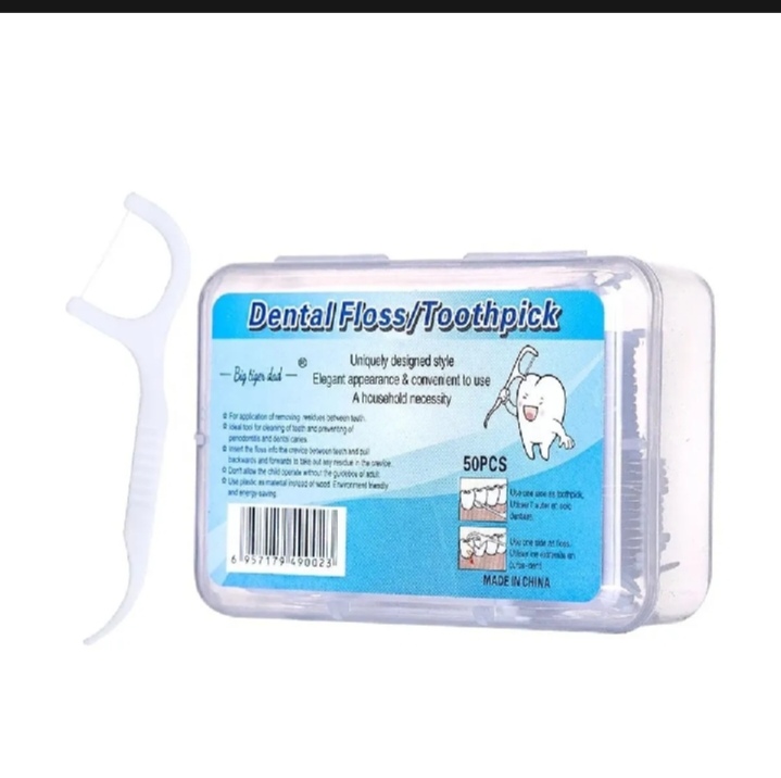 Picture of Dental Floss Pick Toothpick Interdental Cleaner Tooth Pick Flosser- 30 pcs - White