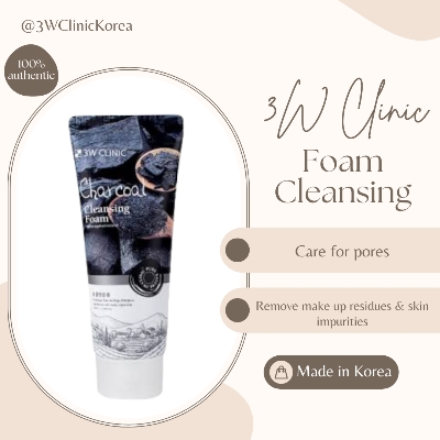 Picture of 3W Clinic Charcoal Moisturizing & Smooth Skin Cleansing Foam- Face Wash (100ml) - Black,Fresh