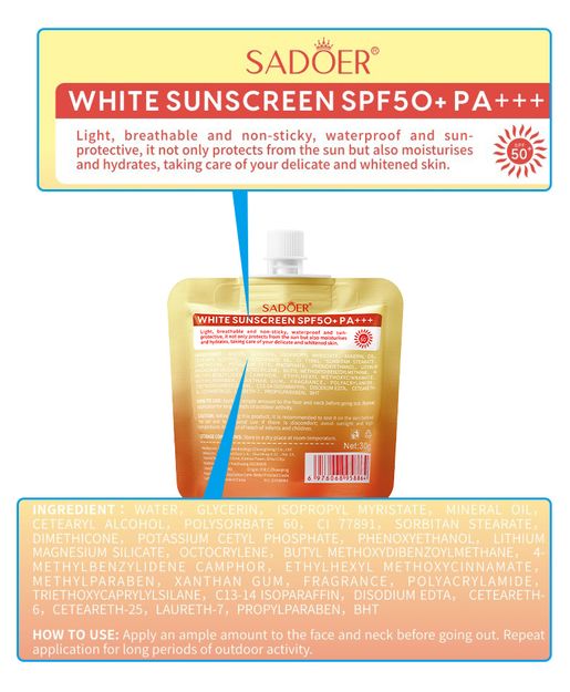 Picture of SADOER SPF 50+ PA+++ White Isolation Protection 6 in 1 White Sunscreen- 30g - 