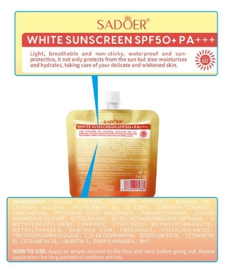 Picture of SADOER SPF 50+ PA+++ White Isolation Protection 6 in 1 White Sunscreen- 30g - 