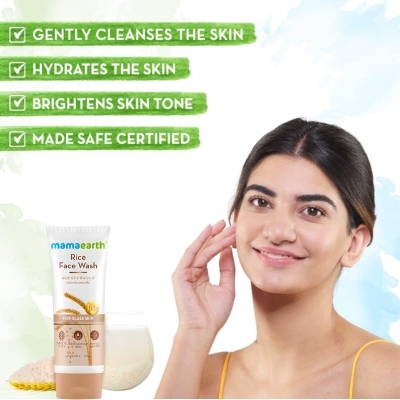 Picture of Mamaearth B3+  Rice Face Wash- 100ml - White,Fresh