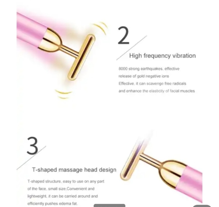 Picture of T-Shape 24k Energy Beauty Bar Vibrating Facial Roller Massager Face-lift Device Skin Tightening Anti-wrinkle Massage Roller - 