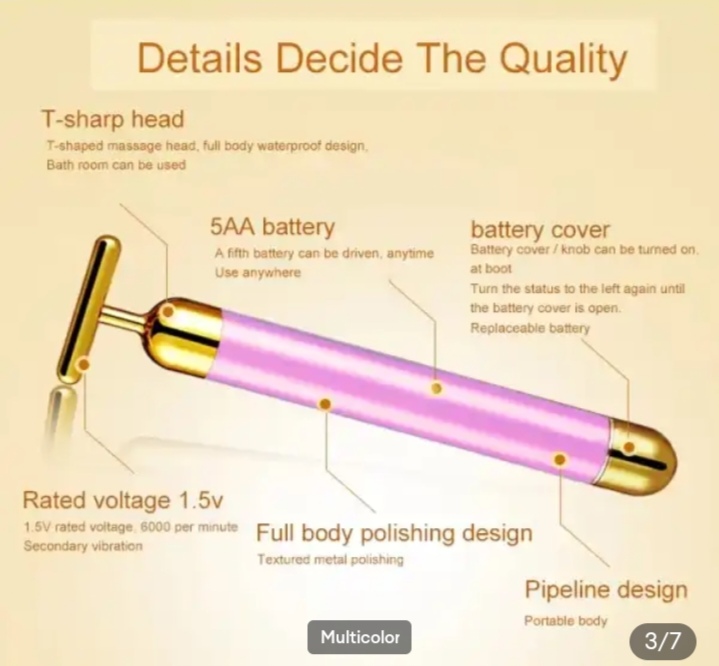 Picture of T-Shape 24k Energy Beauty Bar Vibrating Facial Roller Massager Face-lift Device Skin Tightening Anti-wrinkle Massage Roller - 