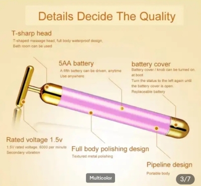 Picture of T-Shape 24k Energy Beauty Bar Vibrating Facial Roller Massager Face-lift Device Skin Tightening Anti-wrinkle Massage Roller - 