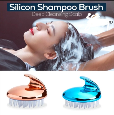 Picture of Soft plastic handle silicone head hair scalp massager cleaning hair brush - 