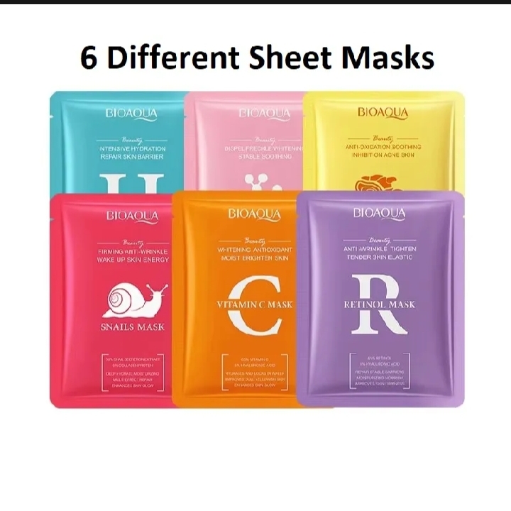 Picture of BIOAQUA Anti-Aging, Moisturizing Smooth Skin Skin Care Face Sheet Masks- 6 Pcs Combo - 